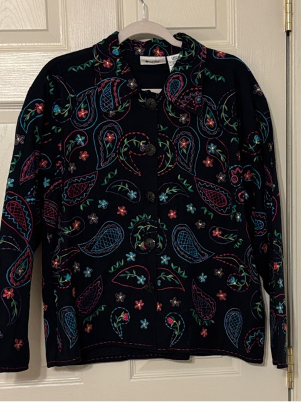 Units Vintage Embroidered Paisley Linen and Cotton Black Jacket - Womens Blazer